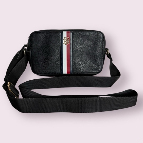 Vintage Tommy Hilfiger Navy Blue Faux Leather Crossbody Purse - Picture 1 of 13